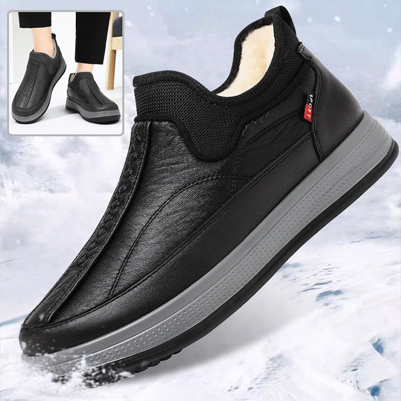 Men's black fleece-lined round-toe snow ankle boots
