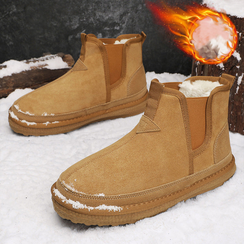 Men's black fleece slip-on snow boots