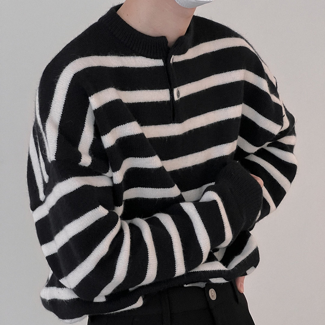 Men's Striped Button-Neck Sweater - product view 1