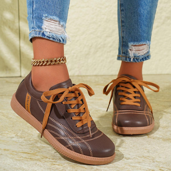 Zapatillas retro con cordones, zapatillas deportivas casuales de moda con suela gruesa para mujer, zapatos casuales sin cordones con punta redonda