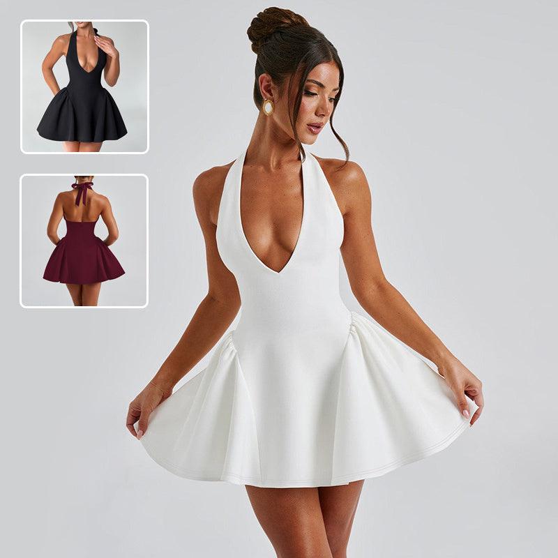Women's Deep V Halter Backless Dress