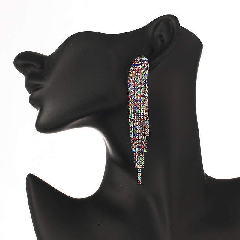 Women's Exaggerated Rhinestone Tassel Earrings