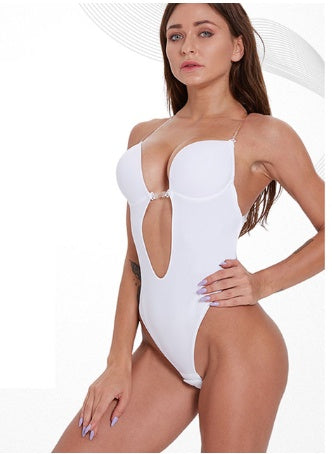 White backless body shaper bra with underwire cups and deep cutout back
