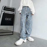 Ins Texture Sense Jacquard Old Loose Jeans Men - WOMONA.COM