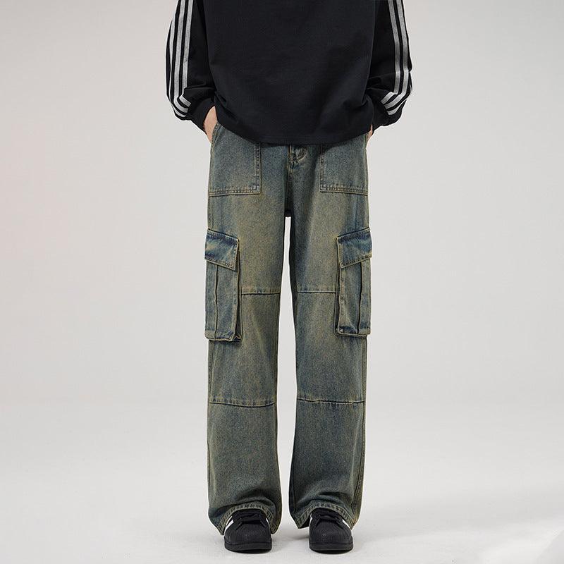 Men's American-style Retro Multi-pocket Loose Jeansa - WOMONA.COM