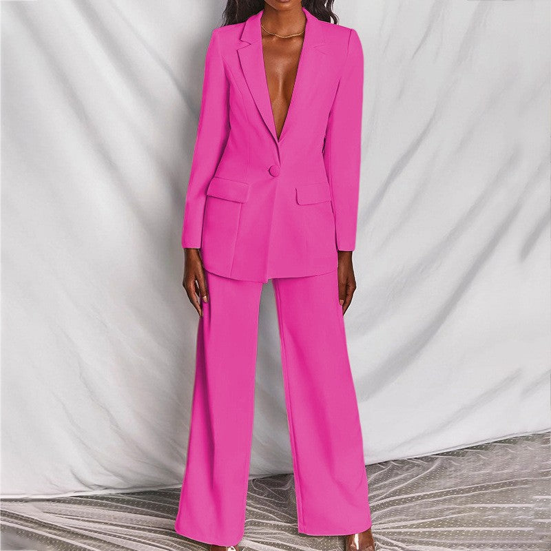 Women's lapel blazer and straight-leg pants set