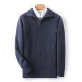 Wool Knit Men's Pullover Lapel Zip-up Shirt - WOMONA.COM