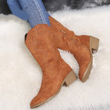 Pointed boots suede denim boots - WOMONA.COM