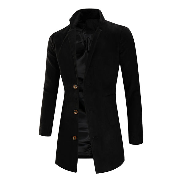 Men's fashion mid-length coat simple solid color trench coat - WOMONA.COM
