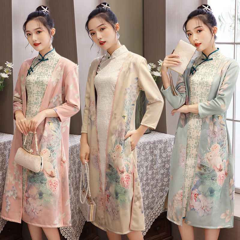 Cheongsam con gamuza y vestido aodai