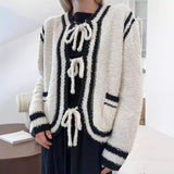 Knitted Lace-up Pocket Sweater Coat