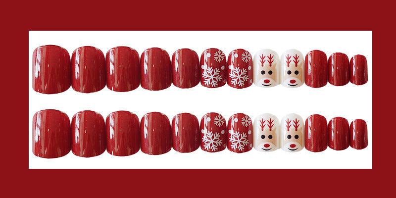 Artificial Christmas Snowflake Elk Cartoon Design Fake Nails Manicure - WOMONA.COM