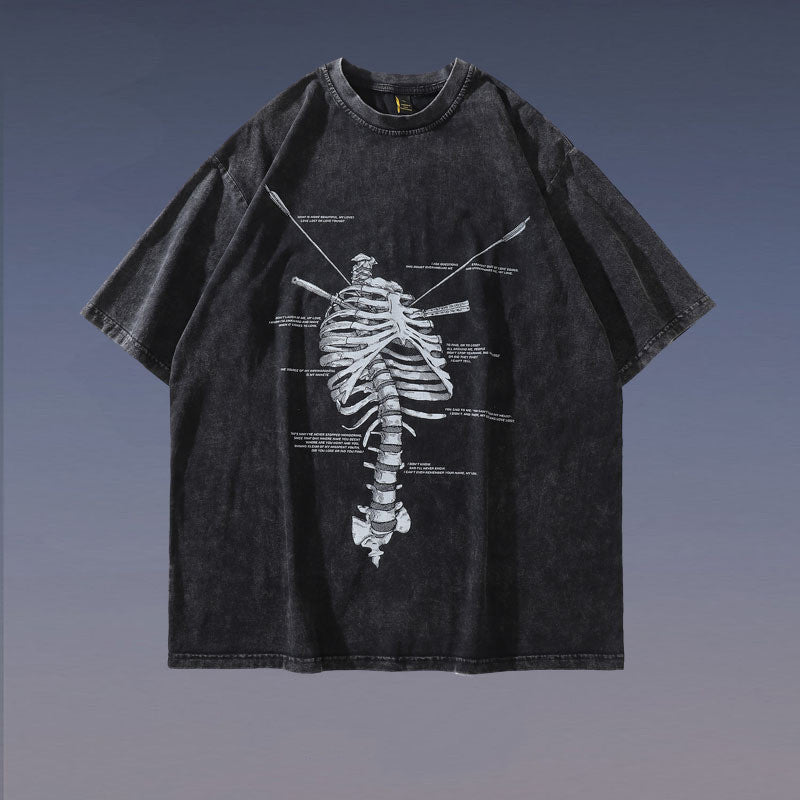 Bones Printed Loose T-shirt Men - WOMONA.COM