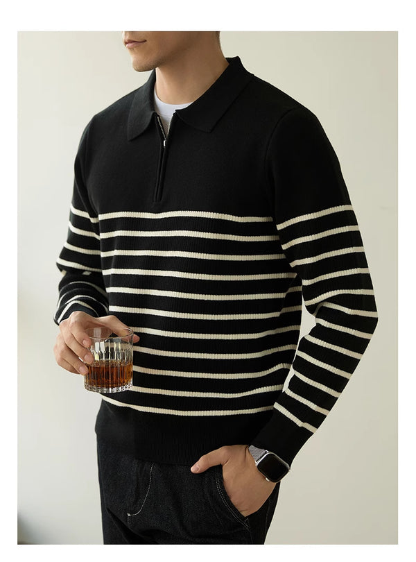 Men's Spring And Autumn New Half Zipper Striped Business Casual Sweater