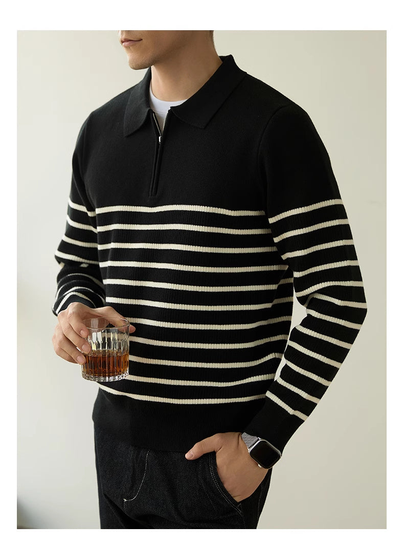 Half Zipper Striped Business Casual Sweater - WOMONA.COM