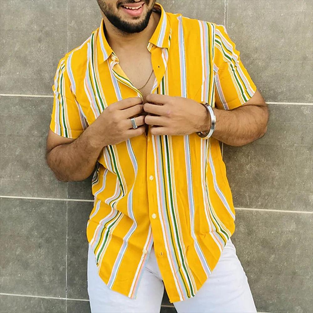 Men's Vintage Summer Shirt Striped - WOMONA.COM