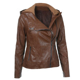 Solid color women's leather jacket - WOMONA.COM