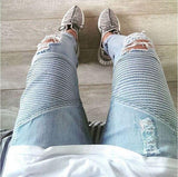 Men Stretch Ripped Biker Jeans - WOMONA.COM