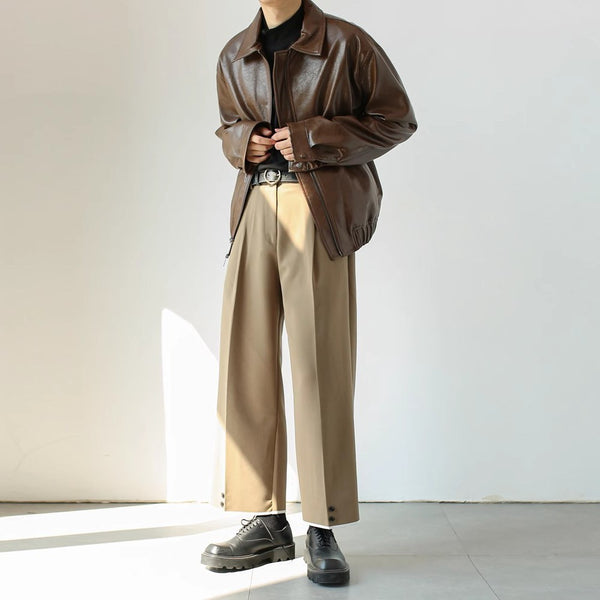 Men's Retro Short Personalized Leather Coat - WOMONA.COM