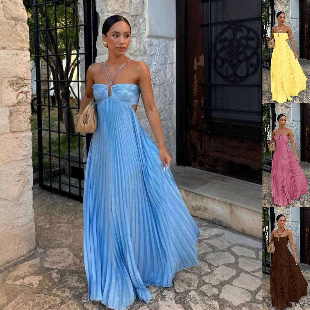 Women's high-waist pleated swing maxi dress – product image 1