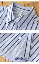 Square Collar Striped Casual Shirt - WOMONA.COM