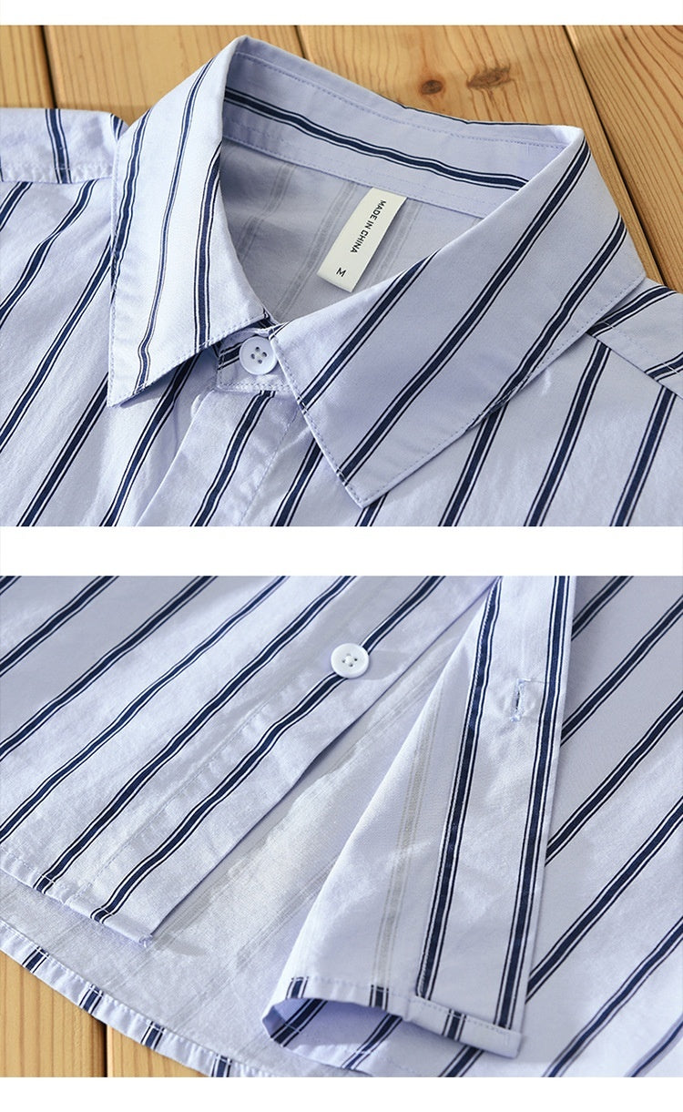 Square Collar Striped Casual Shirt - WOMONA.COM