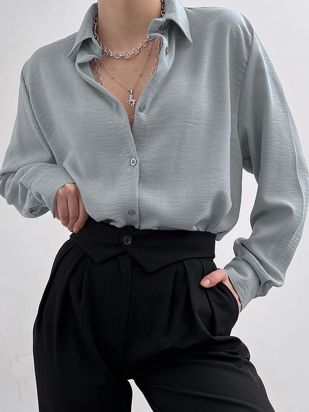 Women's Fashion Casual Polo Collar Pleated Shirt - WOMONA.COM