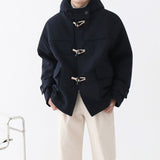 Loose Horn Button Short Woolen Overcoat - WOMONA.COM