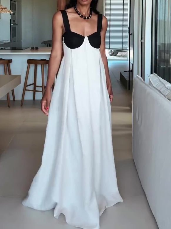 Women's Two-Tone Bustier Open-Back Maxi Dress