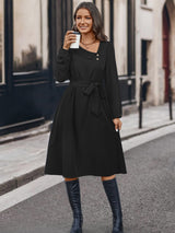 Autumn And Winter Irregular Collar Button Long Sleeve Dress - WOMONA.COM