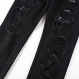 Broken Three Headed Snake Embroidery Patchwork Jeans - WOMONA.COM