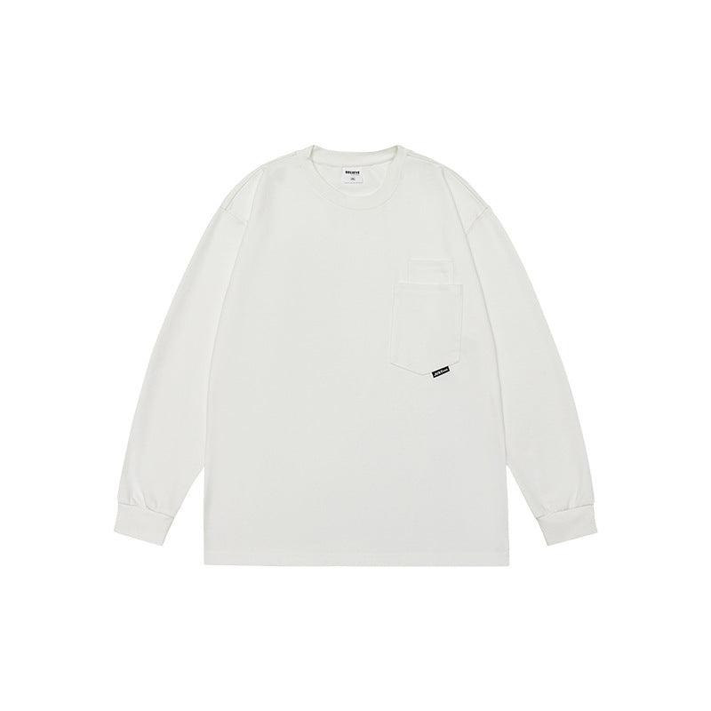 Heavy Solid Color Long Sleeve T-shirt For Men - WOMONA.COM