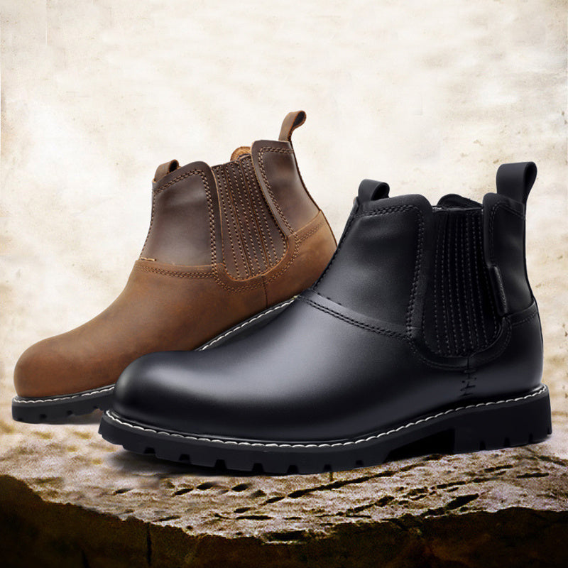 Herren Leder Stiefeletten Runde Zehen Wanderschuhe