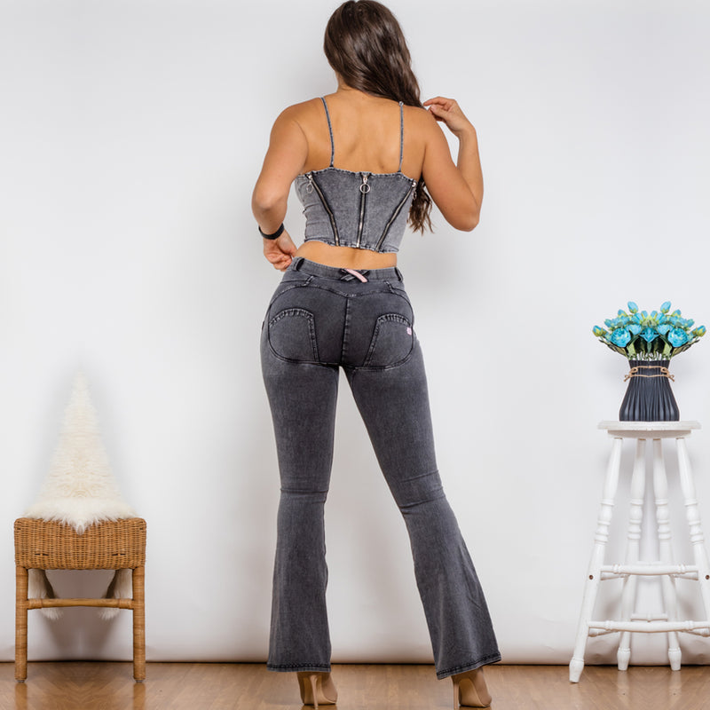 Shascullfites Shaper Suit Grey Denim Bodysuit - WOMONA.COM