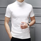 Spring Summer Men Half Turtleneck Mercerized Cotton Short Sleeves - WOMONA.COM