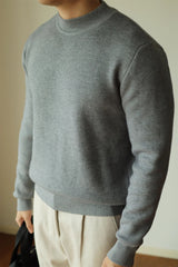 Autumn And Winter Single-layer Fleece-lined Half Turtleneck Pullover Round Neck Knitted Sweater