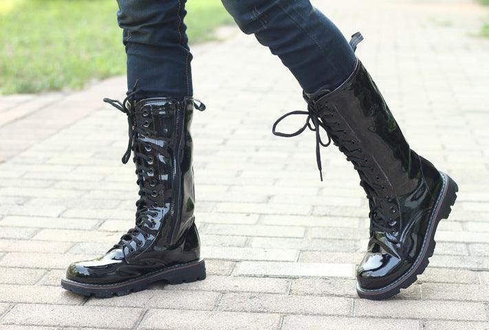 Long Patent Leather High-top Martin Boots - WOMONA.COM