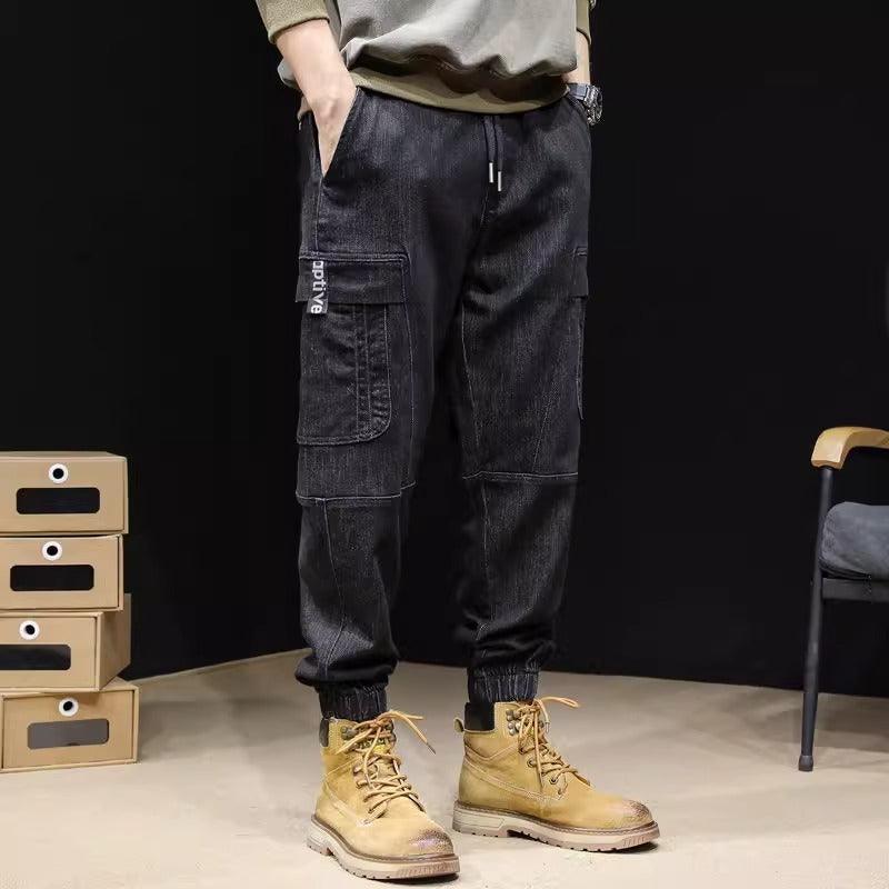 Men's Loose Retro Elastic Waist Jeans - WOMONA.COM