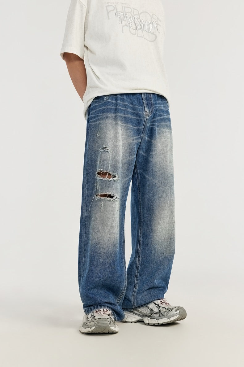 New Washed-out Vintage Straight-leg Denim Trousers - WOMONA.COM