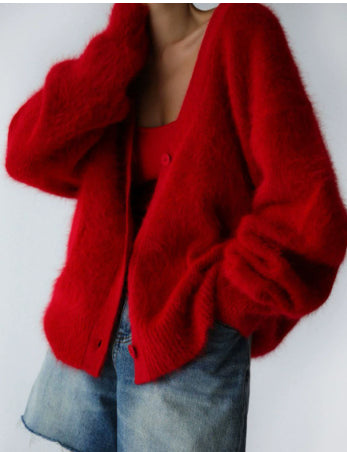 Women's relaxed V-neck button cardigan