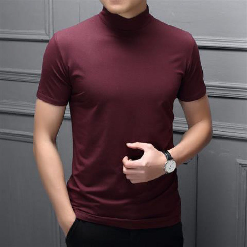 Spring Summer Men Half Turtleneck Mercerized Cotton Short Sleeves - WOMONA.COM