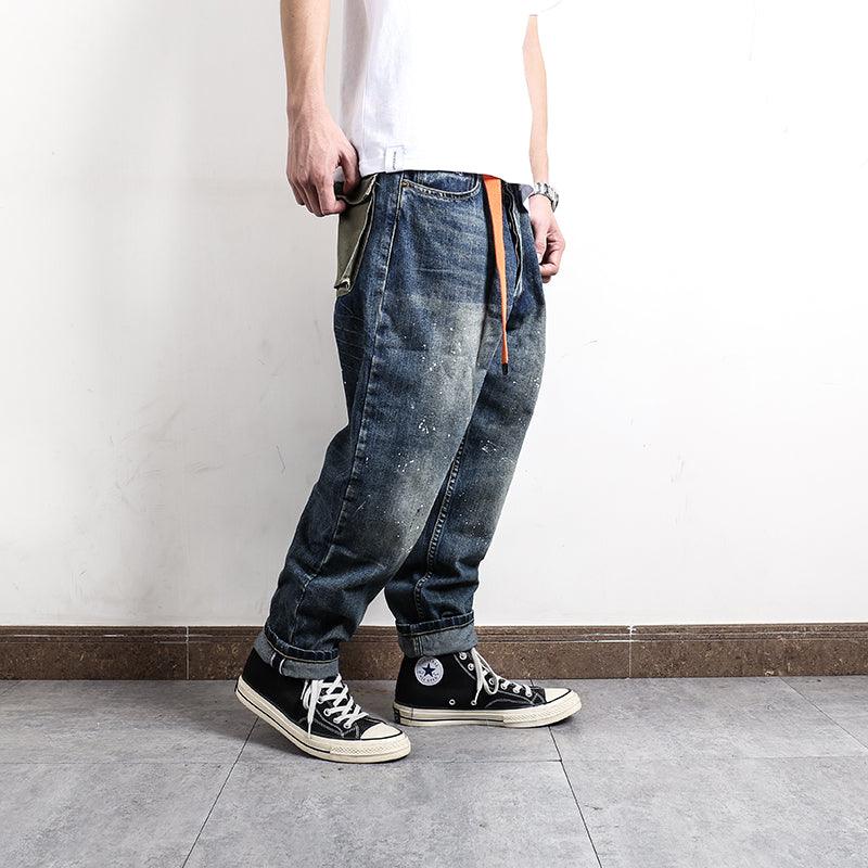 Splashed Ink Nine-point Straight Jeans Men - WOMONA.COM