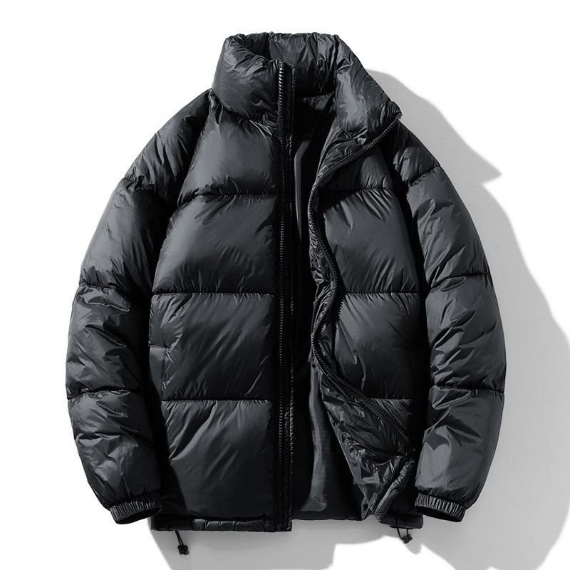 Men's quilted cotton stand-collar winter jacket, black, full-zip with ribbed cuffs