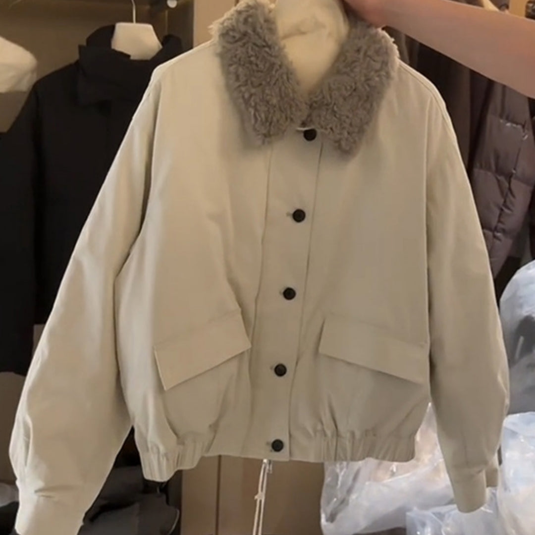 Women's Cropped Plush-Collar Padded Jacket - product view 1