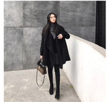 Black Medium Long Irregular Loose Cloak Woolen Coat - WOMONA.COM