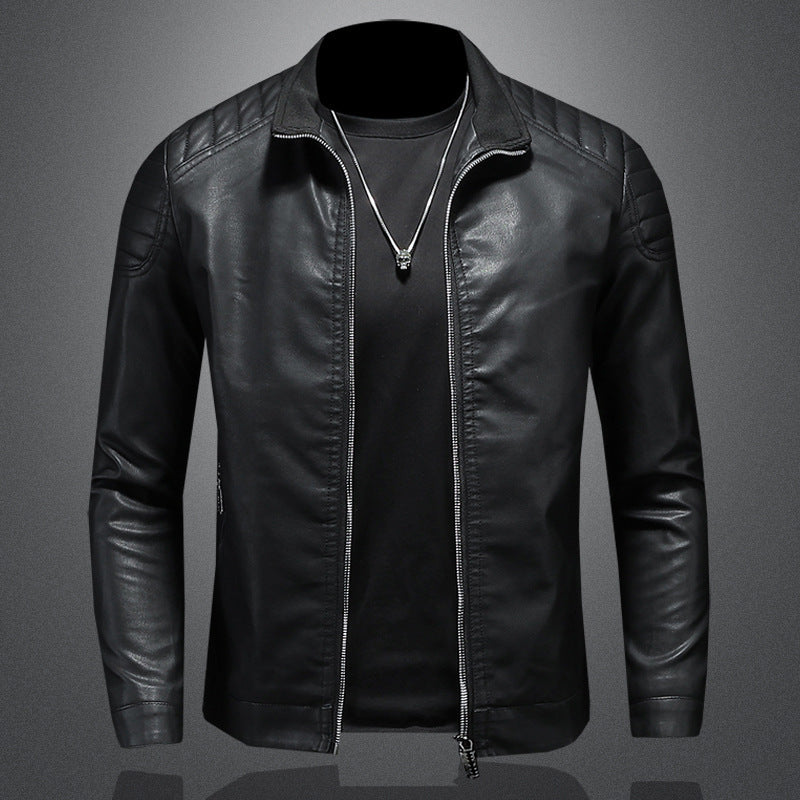 Chaqueta de moto de cuero para hombre, abrigo fino