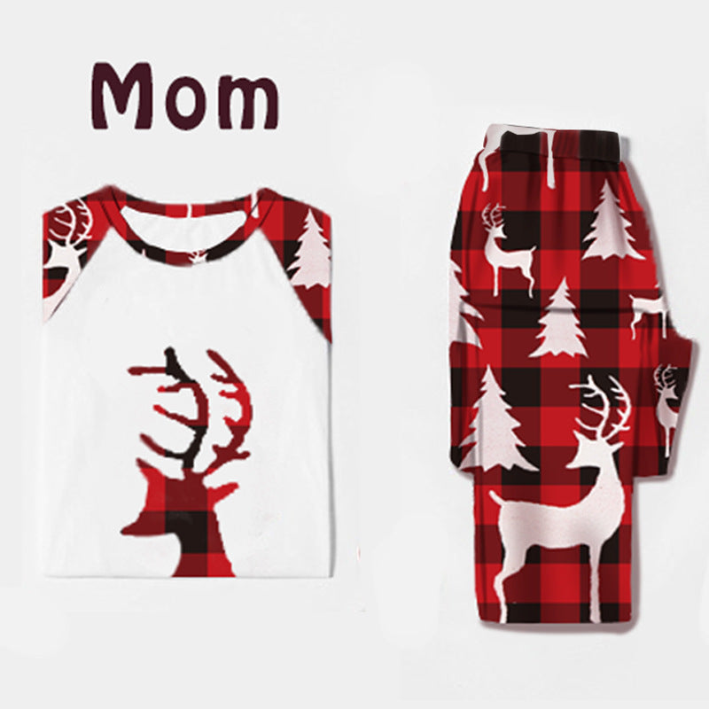 Christmas Deer Head Print Parent-child Home Service Suit - WOMONA.COM