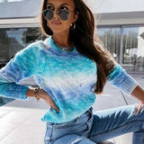 Round Neck Gradient Rainbow Slim-fit Sweater - WOMONA.COM