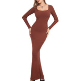 Belly Contracting Hip Lifting Long Sleeve Narrow Dress - WOMONA.COM