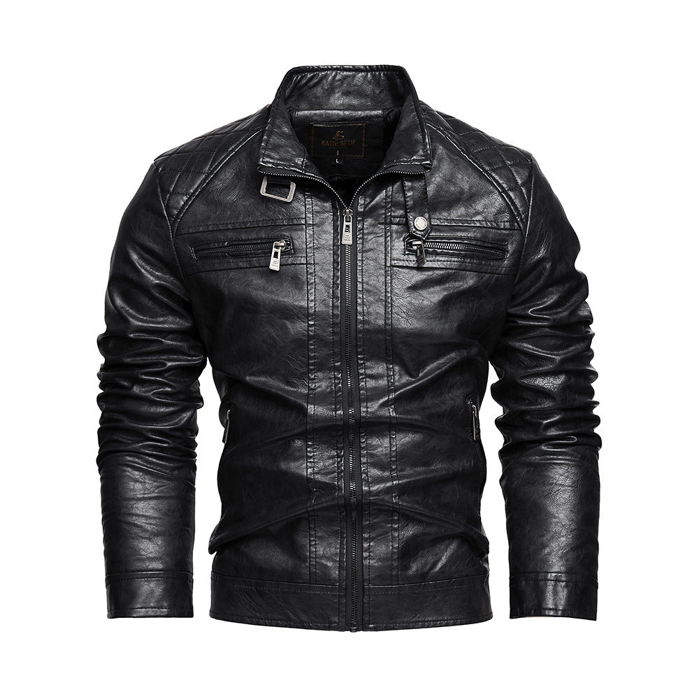 Men's black PU leather pocket jacket